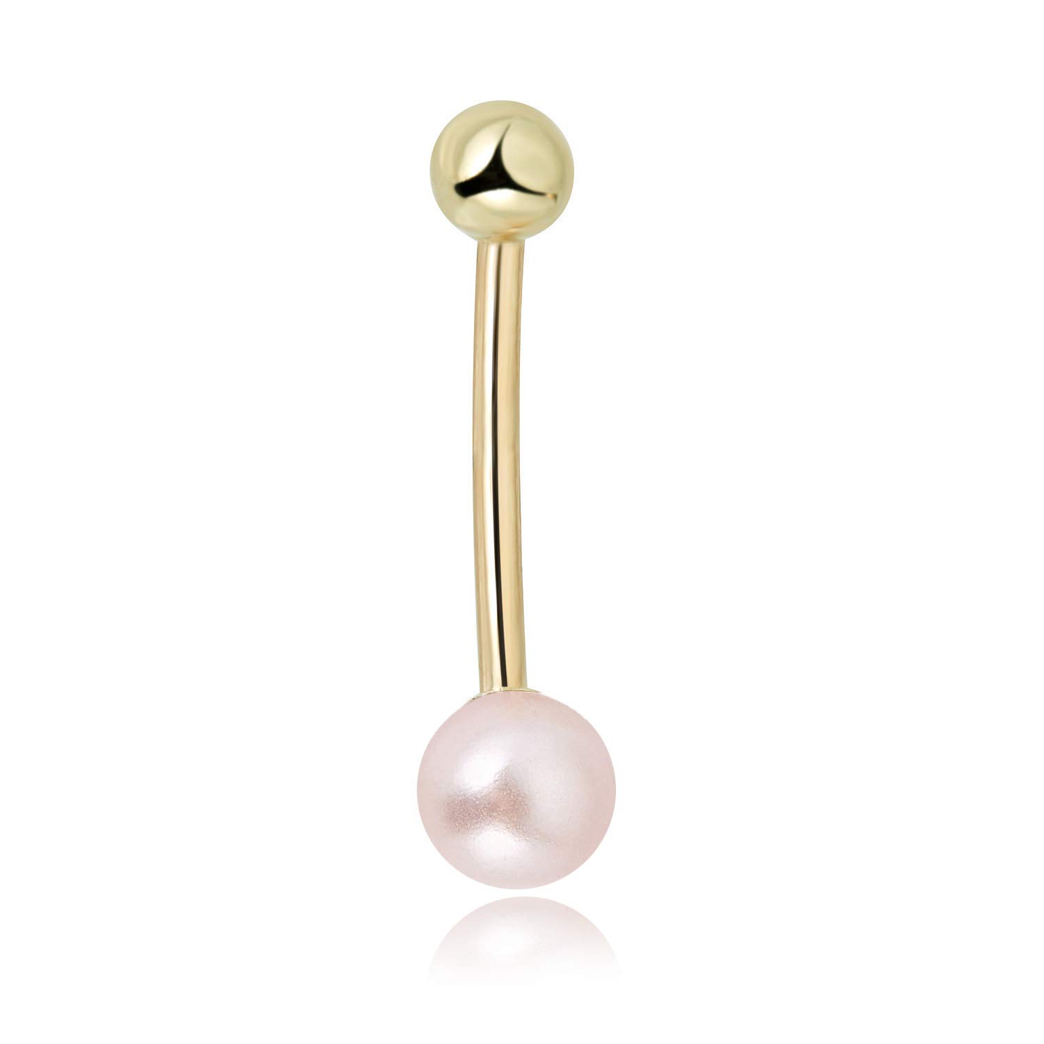 AVORA 10K Yellow/White Gold Freshwater Pearl Belly Button Ring Body Jewelry (14 Gauge)