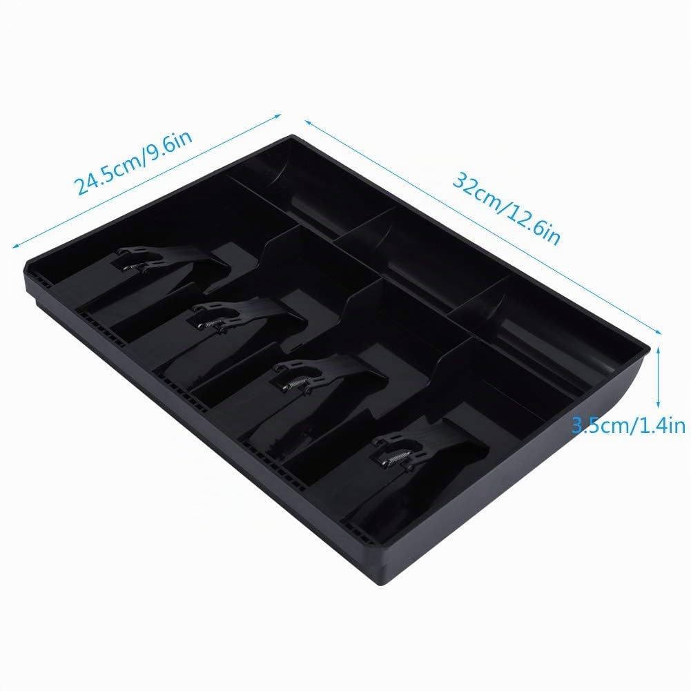 Plateau Tiroir Caisse, 32 x 24,5 x 3,5 cm Cash Tray, Tiroir Caisse a Monnaie et Billets, 7 grilles avec 4 billets et 3 plateaux à pièces, pour système de point de vente(NOIR)