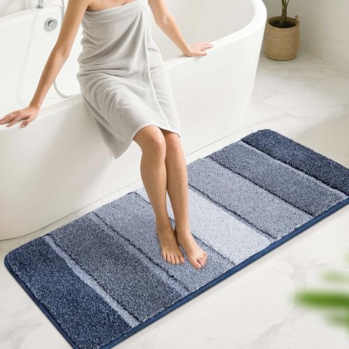 COSY HOMEER Bathroom Rugs 59"x20", Ultra Soft Absorbent Bath Mat with Non-Slip TPR Backing, Machine Washable Shaggy Rug for Bathroom Floor, Dark Blue Dark Blue 1'8" x 4'11" (Rectangular)