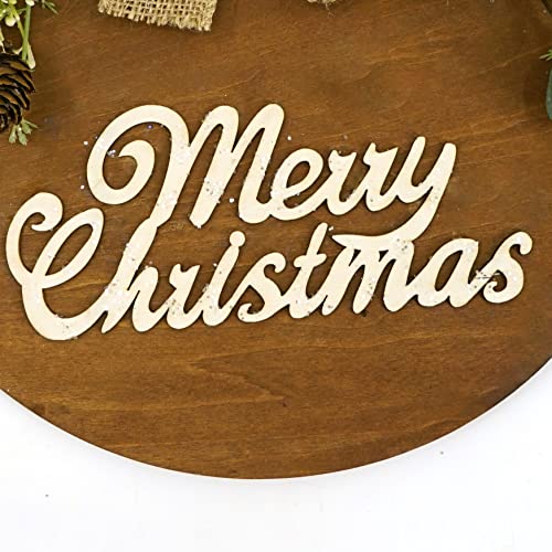 Christmas Welcome Sign Hello Sign Front Door Round Wooden Christmas Wreath With Eucalyptus Leaves,Pine Cones,Red Berry,Fern For Farmhouse Porch Wall Holiday Home Decoration #TOP2