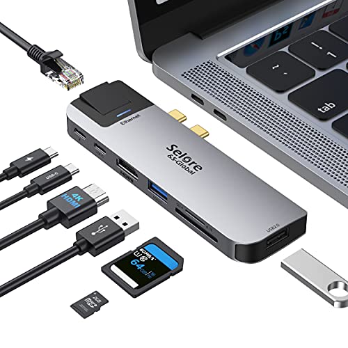 USB C Adapter for MacBook Pro, USB C to HDMI Adapter for MacBook Pro/Air with 4K HDMI Port, Gigabit ethernet, 2 USB Port, TF/SD Card Reader, USB-C 100W PD and Thunderbolt 3, 8-in-1 Docking Station