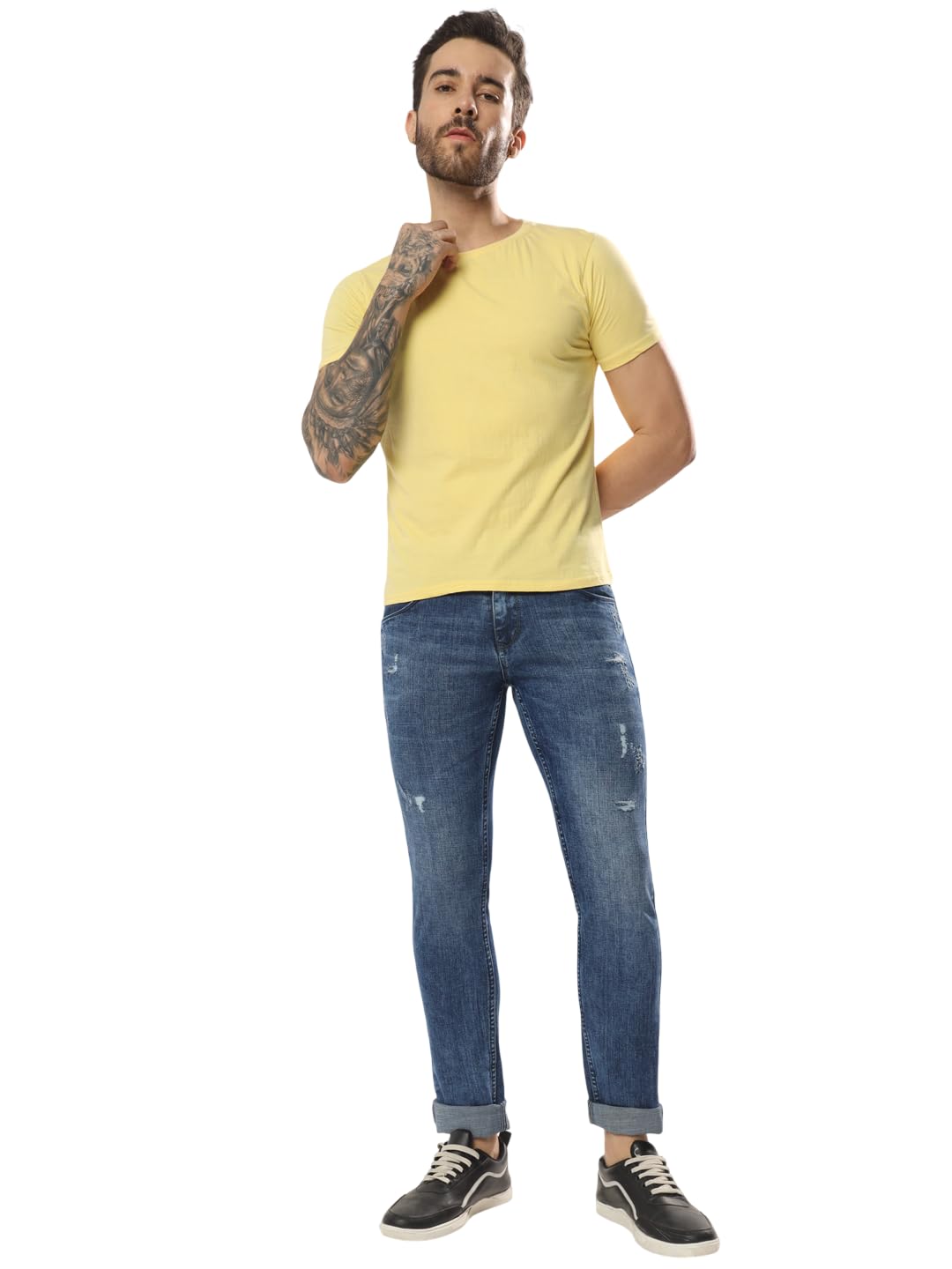 Cotton Regular Fit Jeans for Men | Full-Length Solid Denim Pants with Button Closure, Embroidered Design, Mid-Rise Casual Trousers | Classic Jeans for Office Bottoms (DI-112 Clr 2-38)-image-0