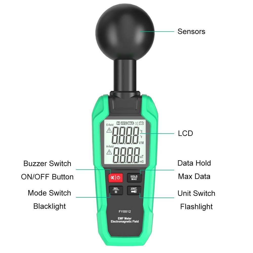 5 Hz ~ 300 Hz EMF-Messgerät, LCD-Strahlungsdetektor für elektromagnetische Felder mit 3 Sonden für 360 ° -Messung