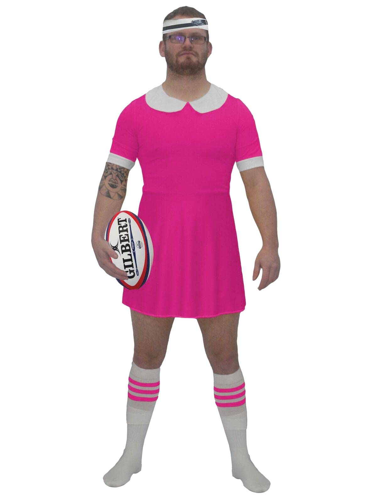 The Dragons Den Adults Rugby Dress & Headband Nations Sports Supporter Stag Night Party Fancy Dress [S-M - Pink]