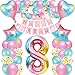 iWheat Luftballon 8. Geburtstag Rosa, Deko 8. Geburtstag Mädchen, Geburtstagsdeko 8 Jahre Mädchen, Riesen Folienballon Zahl 8, Happy Birthday Banner Bunt Folienballon Zahl 8 für Kinder Mädchen