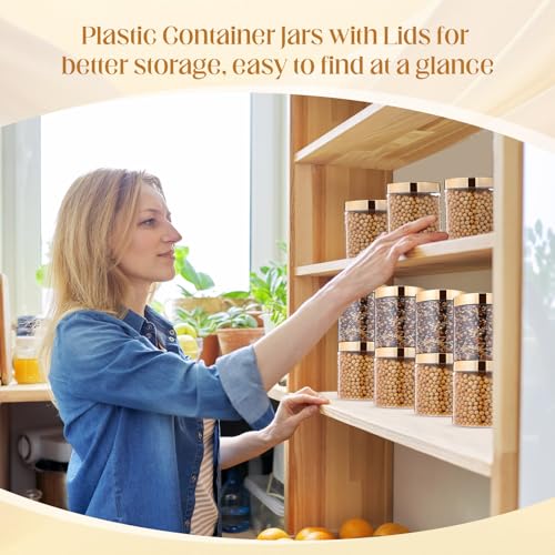 Image of Patelai 4 Pcs Plastic Jars Wide Mouth with Lids,16 Ounce,Gold
