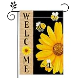 Spring Summer Bee Sunflower Garden Flag 12x18 Inch Double Sided Small Floral Summer Seasonal Holiday Decoration Outside Patio Farmhouse Lawn Porch Yard Outdoor Flag