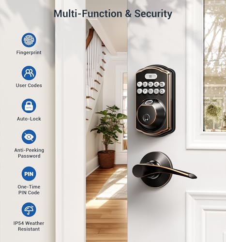 Veise KS02B Fingerprint Door Lock With 2 Lever Handles - Keyless Entry Door Lock, Electronic Keypad Deadbolt & Front Door Lock Handle Sets thumb #3