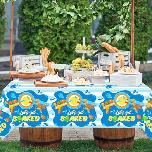 Image of 3Pcs Summer Water Gun Tablecloths-Splish Splash Let's Get Soaked Decorations Summer Water Balloon Table Covers