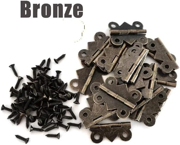 100PCS Mini Hinges with 400pcs Screws M2x8 Antique Bronze Vintage Wooden Jewelry Box Butterfly Iron Hinge 24x21mm