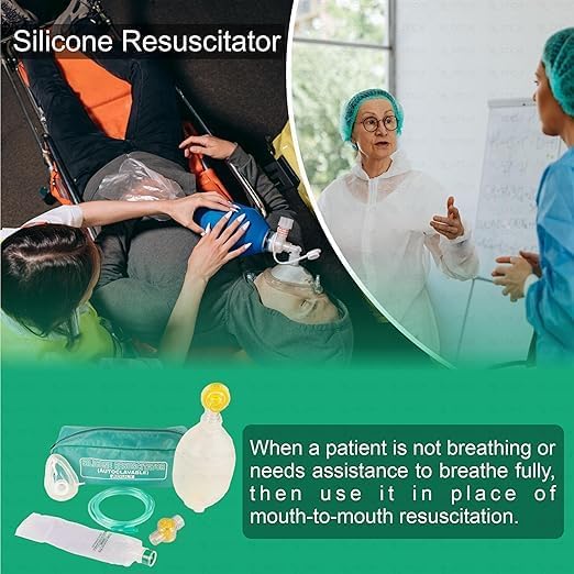 Image of OTICA Silicone Ambu Bag Kit with Mask & Oxygen Tube | Autoclavable Manual Resuscitator Bag Valve Mask (BVM) | Latex- Free Emergency CPR Ventilation Kit for Hospitals & Emergency Care - Adult (1600 ml)