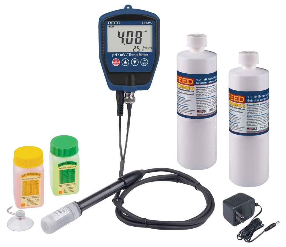 REED Instruments R3525-KIT2 pH/mV Meter with Buffer Solution and Power Adapter Kit