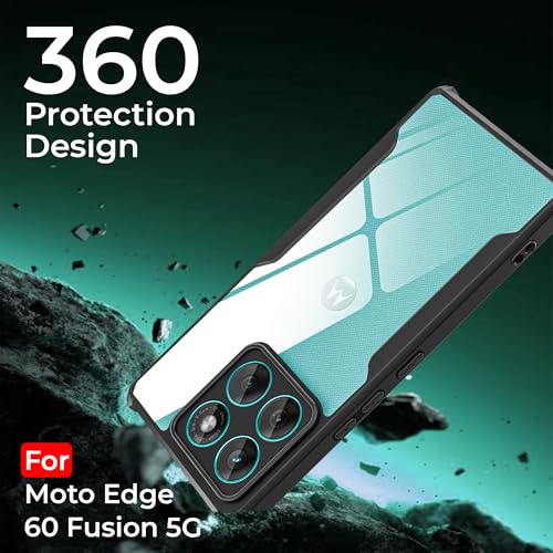 Image of A rtistque Clear Hard Transparent Acrylic Armor Anti-Drop Shockproof TPU Edge Back Cover Case for Motorola Edge 60 Fusion 5G | Edge 60 5G | Moto Edge 60 Fusion 5g Back Cover - Black