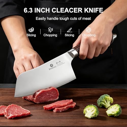 Image of imarku Meat Cleaver Knife 6.3 inch - Japanese High Carbon Stainless Steel Butcher Knife for Meat Cutting & Vegetable Chopping, Ultra-Sharp with Ergonomic Pakkawood Handle, Gift for Men & Women