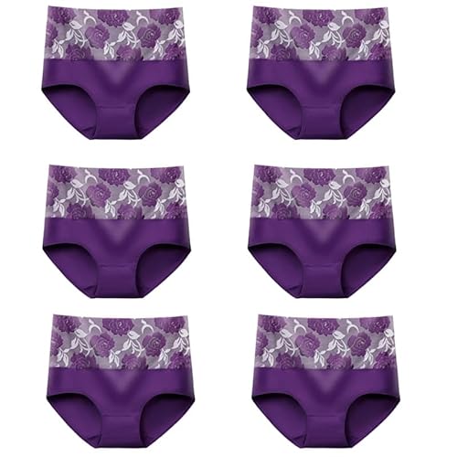 KTUCPRY 6 peças de calcinha de algodão de cintura alta à prova de vazamento, roupa íntima plus size,