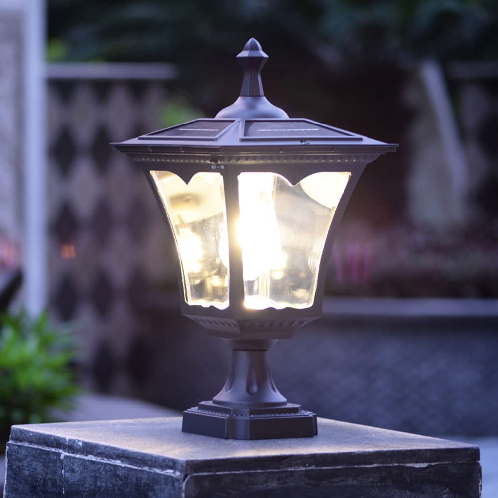 Solarna lampa słupkowa 16,5" z zewnętrzną osłoną słupka z podstawą montażową na molo, wodoodporny filar w prostym stylu europejskim, przezroczysty szklany abażur, lampion