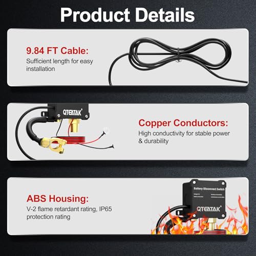 Image of 12V 250A Battery Disconnect Switch Kill Switch | KCD4 Boat Rocker Panel Switch(AC 16A 250V,20A 125V) for Car Truck RV, 9.84 FT Cable, to Prevent Battery Drain, Pre-Wired