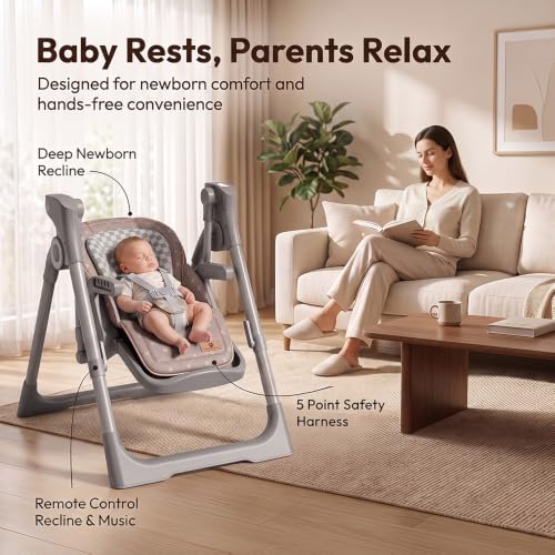 Image of StarAndDaisy Multifunctional Baby High Chair for Boy & Girl with Automatic Swing Cradle, Foldable Feeding Chair, Removable Dining Tray, Adjustable Backrest & Footrest for Infants & Toddler