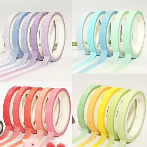 20 Rolls Washi Tape Set, Rainbow Washi Tape Colorful Masking Tape 7.5Mm Wide, Thin Decorative Tape For Bullet Journal, Book, Planner, Scrapbooking, Diy Arts Crafts, Gift Packaging #TOP5