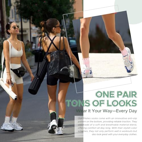 Ruffle Pilates Socks with Grips for Women- Cute Non-Slip Grippy Yoga Socks for Yoga, Pilates, Ballet & Barre, Ideal Gifts-3 Pairs3