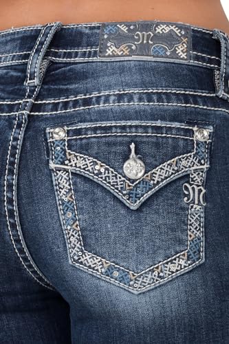 Miss Me Women's Mid Rise Hint of Blue Bootcut Jeans with Faux Flap Pockets4