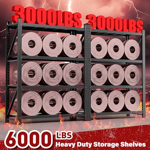 Image of Set of 2 48 inch Wide Heavy Duty Garage Shelving Units,3000LBS 24 Deep Storage Shelves,Metal Garage Shelves,Large Storage Rack,Steel Shelf,Industrial Shelving for Shop,Warehouse,48 inch W x 24 inch D x 70 inch H