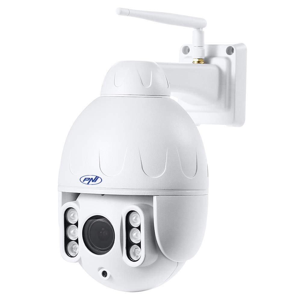 Videocamera di videosorveglianza PNI IP652W WiFi PTZ 1080p 2MP 5X Zoom ottico H265 slot microSD Visione notturna 50m IP66 Allarme rilevamento movimento Comunicazione audio bidirezionale