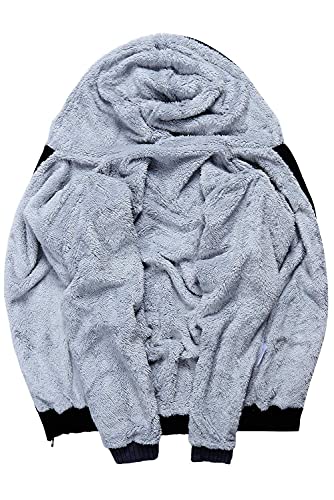 JACKETOWN Winter Sherpa Lined Hoodies Zip Up Fur Fleece Lining Moisture-Wicking Sweatshirt, BlackGrey, M3
