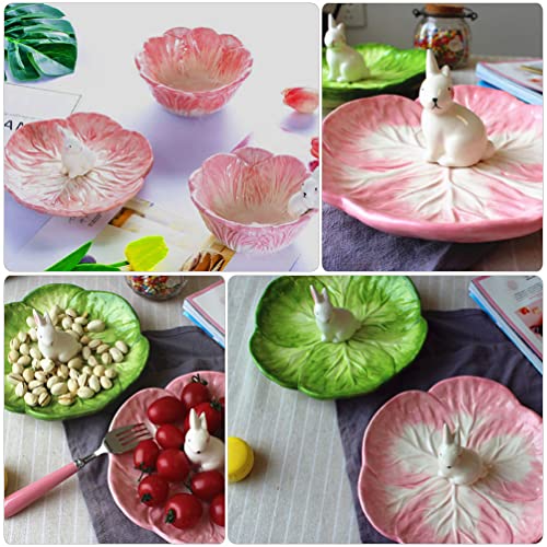 Bandeja de cerâmica bandeja decorativa tigela de servir em forma de repolho com estátua de coelho pr