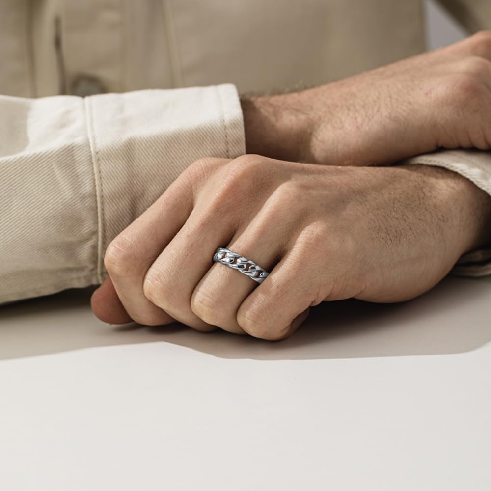 925 Silver Cuban Chain Men Band Ring, Striking Mens Wedding Band or Promise, Unique Design 925 Sterling Silver Rings For Men, Minimalist Mens Jewelry, Best Gift For Husband