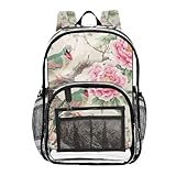 xigua Chinese Flowers Bieds Mochila transparente para escola, resistente, transparente, resistente à água, com alças acolchoadas para meninos e meninas