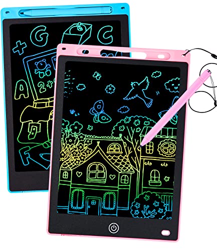 2 piezas Tableta de Escritura LCD para Niños, 12 Pulgadas Tablero de Dibujo LCD Tableta Gráfica con Lápiz, Pantalla Colorida Borrable Reutilizable Juguete Educativo para Niñas Niños de 3+ Años