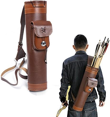 TOPARCHERY Traditional Shoulder Back Quiver Bow Leather Arrow Holder with Large Pouch Handmade Straps Belt Bag Brown TOPARCHERY Traditional Shoulder Back Quiver Bow Leather Arrow Holder with Large Pouch Handmade Straps Belt Bag Brown