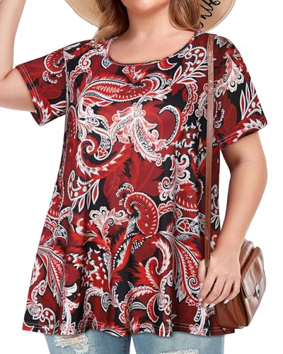 Image of JOELLYUS Plus Size Tops for Women Tunic Floral Casual Short Sleeves T Shirts Flowy Blouses 2026