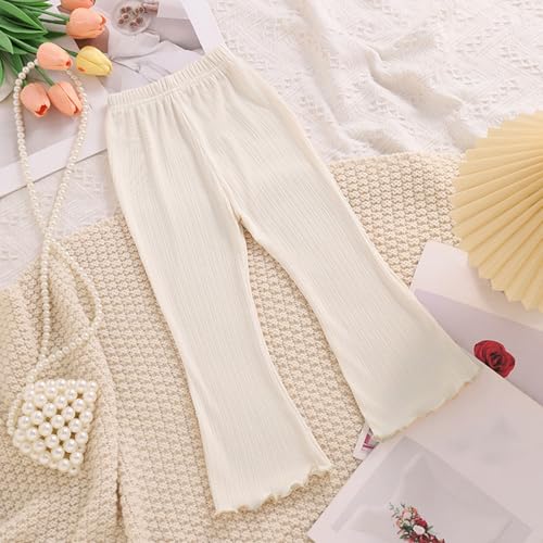 Girls Leggings Cute Ruffle Trim Flare Solid Elastic Waist Flare Pants Kids Casual Comfort Daily Wear Cozy Trousers4