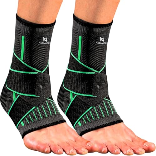 NativoDex Fotledsstöd för stukad fotled, stabiliserar fotleden och förebygger stukningar, stöd och kompression, återhämtar sig från skador som plantar fasciit, sport, justerbar kardborre (grön par, M)