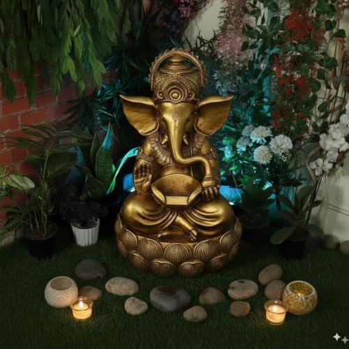 Image of Swarnhouse Lord Ganesha Decorative Water Fountain, 3 Feet Tall, Lotus Base, Indoor Outdoor Garden Decor (Article 6)