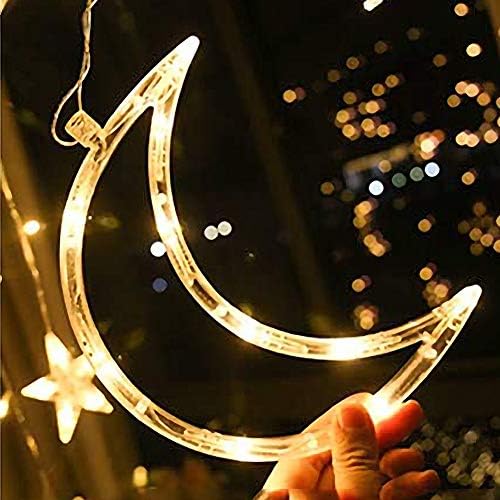 jingyuKJ LED Fairy Lights,LED Star Moon Fairy Garland Lamp Window Curtain String Lights for Christmas Romantic Weddings Home Bedroom Party Decorations Lighting Warm Light(Battery Model)