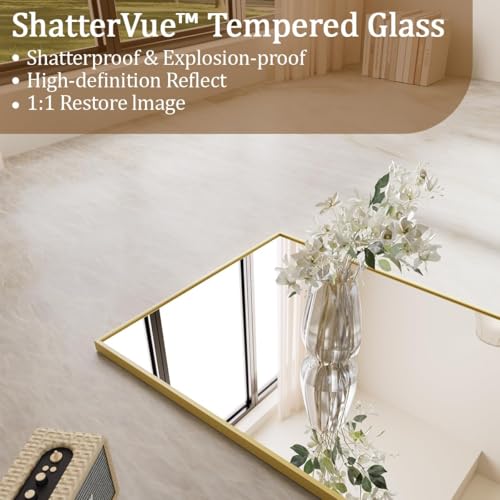 Koonmi 21"x56" Floor Mirror Full Length, Bedroom Floor Body Mirror with Stand, Large Gold Mirror, Leaning, Standing or Hanging Horizontally/Vertically
