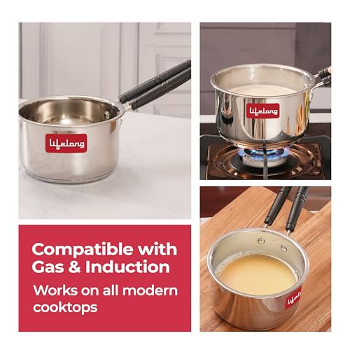 Lifelong Stainless Steel Heavy Bottom Saucepan | 1.5L, 17cm Saucepan with Handle | Milk & Tea Boiling Pot for Kitchen | Induction & Gas Stove... - Image 5