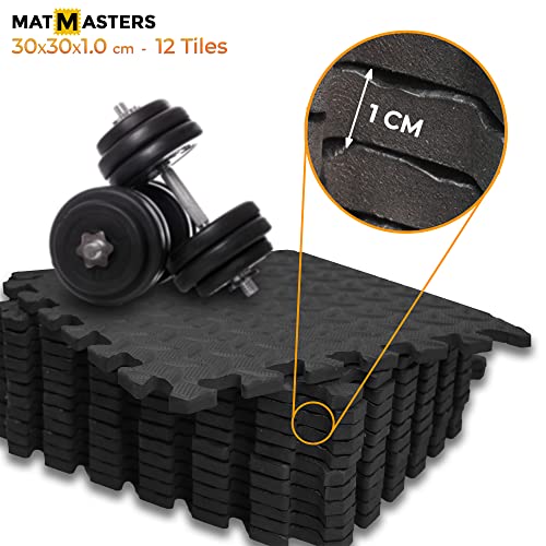 Mat-Masters-Interlocking-Exercise-Foam-Mats-with-Border-Multipurpose-Gym-Protective-Flooring-Eva-12-x12-x--Tiles-for-Gym-Equipment-and-Rubber-Cushion-for-Workouts-Kids-12-sqft