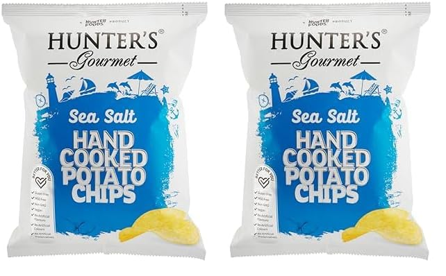 HUNTER'S GourmetSea Salt Hand Cooked Potato Chips 125g (Pack of 2)