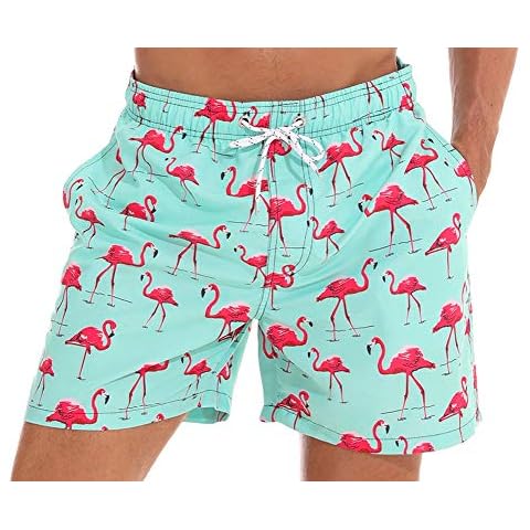 Rosiika Men's Swim Trunks Quick Dry Beach Shorts with Pockets Elastic Waistband - Blue - Small Cover