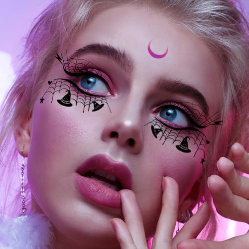 Eye shadow Tattoo Sticker Temporary Eye Tattoo Makeup Transfer Stickers Eyeliner Eyeshadow Sticker Spider Web Skull Bat for Women Halloween Masquerade Party 20pcs /10 Pairs - Image 3