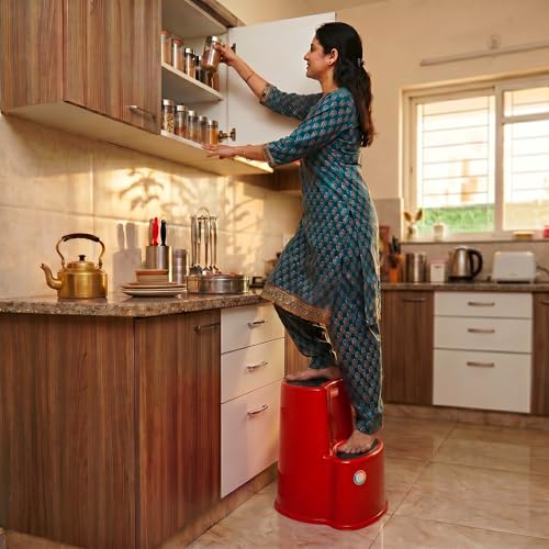 Image of Multipurpose Step Stool with Anti-Skid Surface for Home, Kitchen & Office | Premium Plastic Ladder Stool | 220 kg Hight Weight Load Capacity | 60 x 47 x 51.5 cm  (Mystic Red)