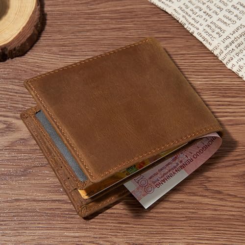 Small Wallet for Men's RFID Blocking Real Leather Bifold Slim Minimalist Front Pocket Western Wallet For Men with Credit Cards(brown)4