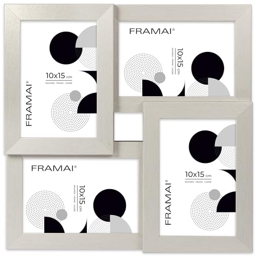 FRAMAI® Multi-cadre pour 4 photos 10x15 cm - Cadre photo pèle-mêle en bois MDF avec plexiglas...
