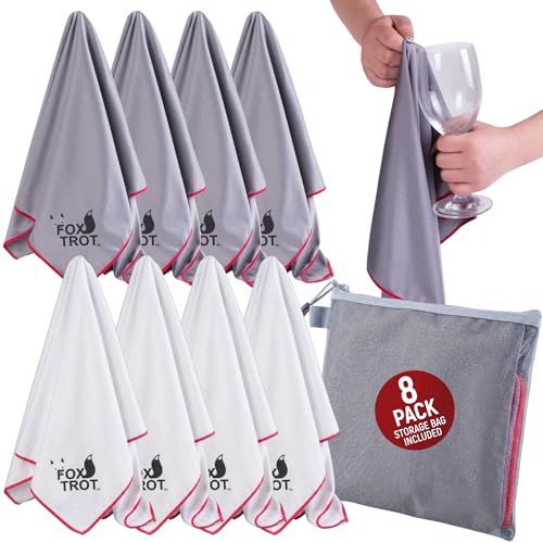 Fox Trot Wine Glass Polishing Cloths, 8 Pack, Storage Pouch Included