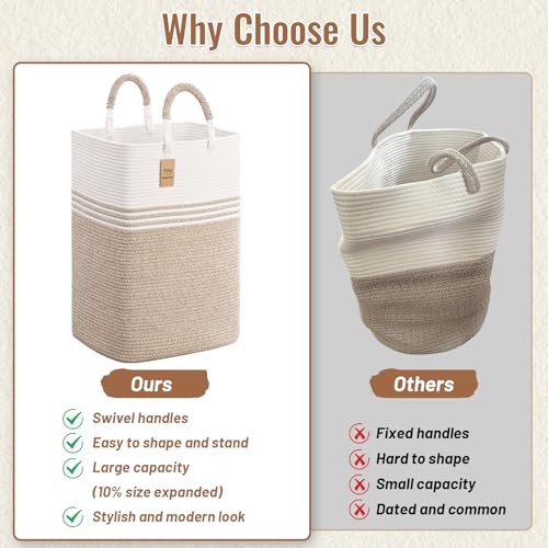 Laundry-Basket-HamperBlanket-StorageDirty-Clothes-Hamper-with-Swivel-HandlesWoven-Cotton-Rope-Toy-BasketsBlanket-Basket-Living-RoomDecorative-Hampers-for-NurseryBedroomWhite-Linen60L