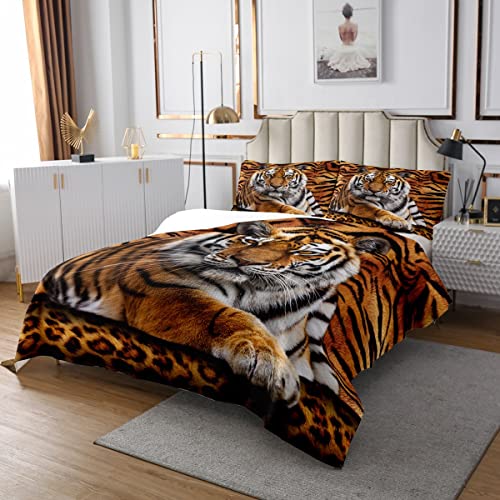 Tiger 3D Print Bedspread King Size Wild Animals Bedding Set 3Pcs For Kids Teens Room Decor,Animal Fur Quilted Coverlet Soft Breathable Bedding Quilt With 2 Pillowcases #TOP1